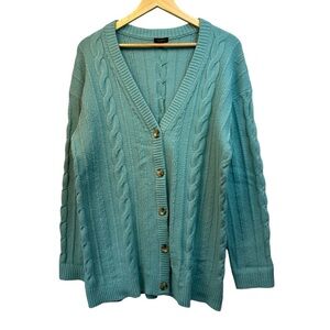 Talbots Women's Teal Blue Cable Knit Cozy Cardigan Sweater, Large